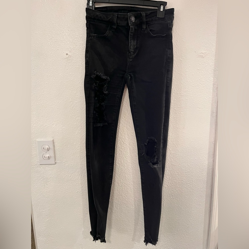 black AE ripped skinny jeans high waisted